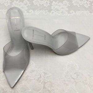 BLACK SUEDE Elegant Gray Stiletto Heels with Glossy Finish
